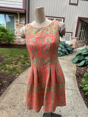 Gabby Skye Coral Multicolor Jacquard Fit & Flare Mini Dress